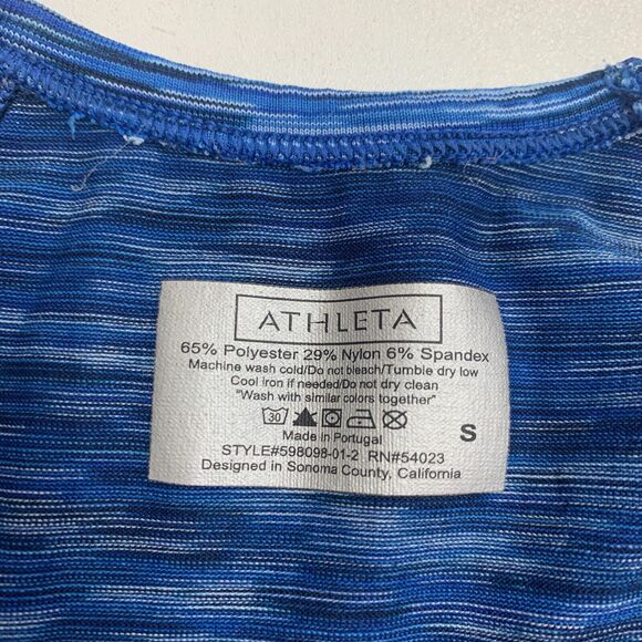 Athleta Finish Fast Spacedye Tee Women S Navy Reflective Ruched Side Gripper Hem - Picture 8 of 15